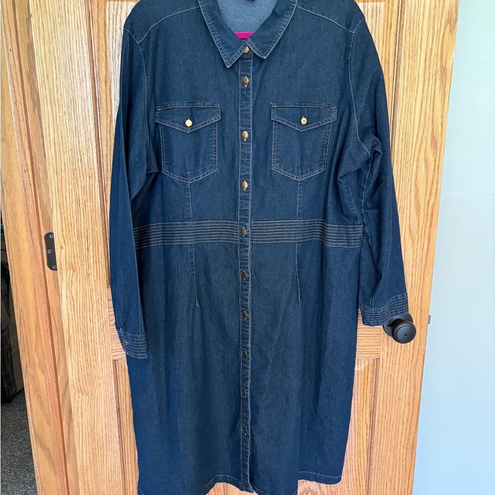 Dark Blue Denim Button-Up Dress